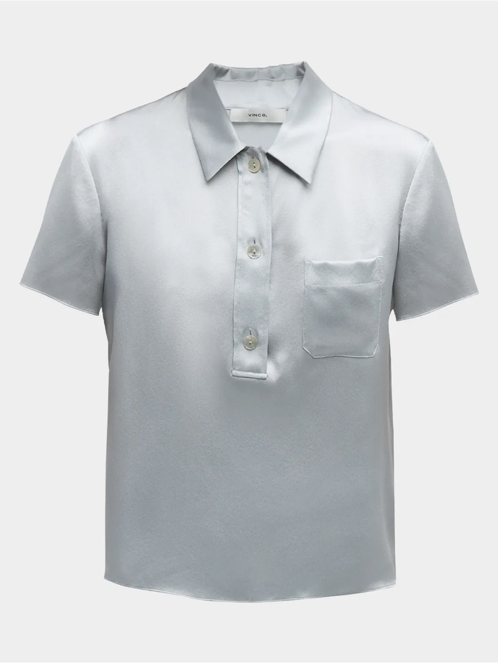 VINCE Silk Short-Sleeve Polo Shirt -Sky Mist - Picture 4 of 4